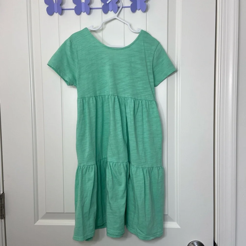 Cat & Jack girl’s turquoise tiered twisted back‎ pocket tshirt dress medium